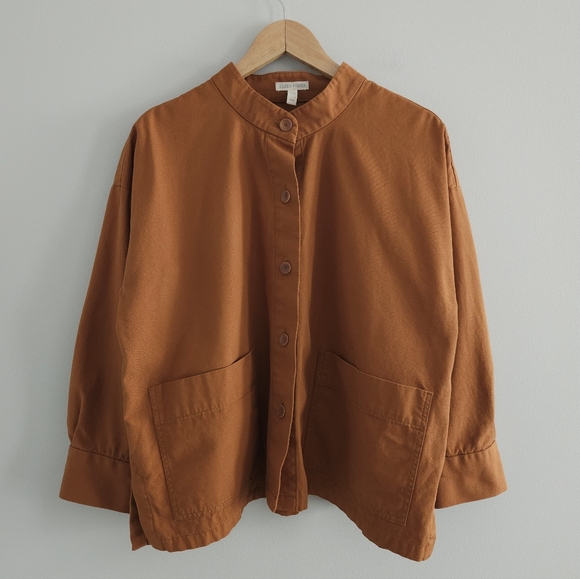 Eileen Fisher Washed Organic Cotton Canvas Jacket Medium Orange Chore Minimalist - Picture 2 of 10